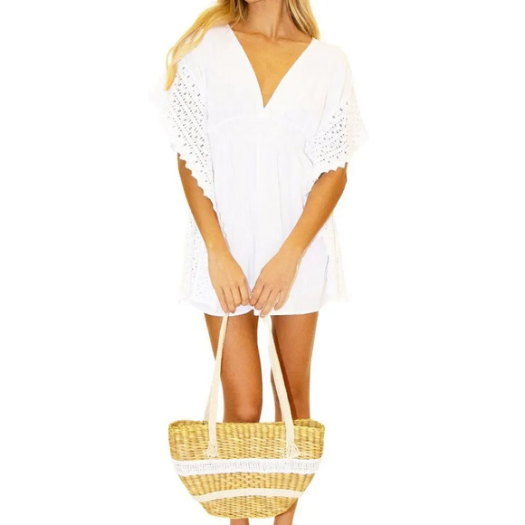 Seaspice Women's White Cotton Cover-Up Dress Size Large - Picture 5 of 9